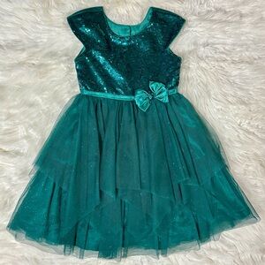 Holiday Dressy Special Occasion Green Christmas Dress Sequins Bow Jona Michelle